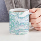 Australian Indigenous Aboriginal Art Ceramic Mug Vivid Pastel Teal Green