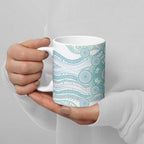 Australian Indigenous Aboriginal Art Ceramic Mug Vivid Pastel Teal Green
