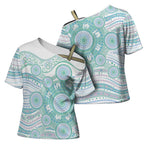 Australian Indigenous Aboriginal Art Cross Shoulder Shirt Vivid Pastel Teal Green