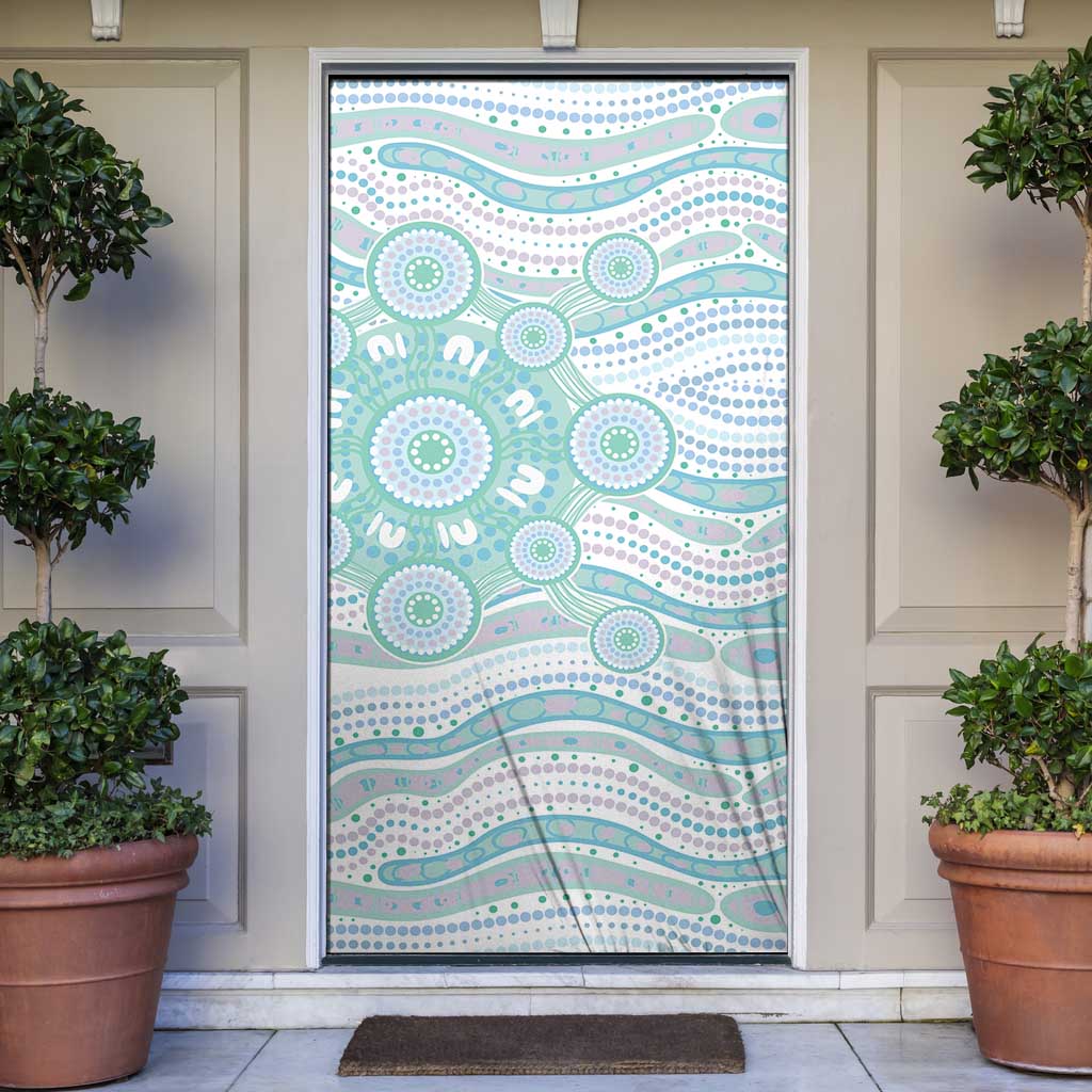 Australian Indigenous Aboriginal Art Door Cover Vivid Pastel Teal Green