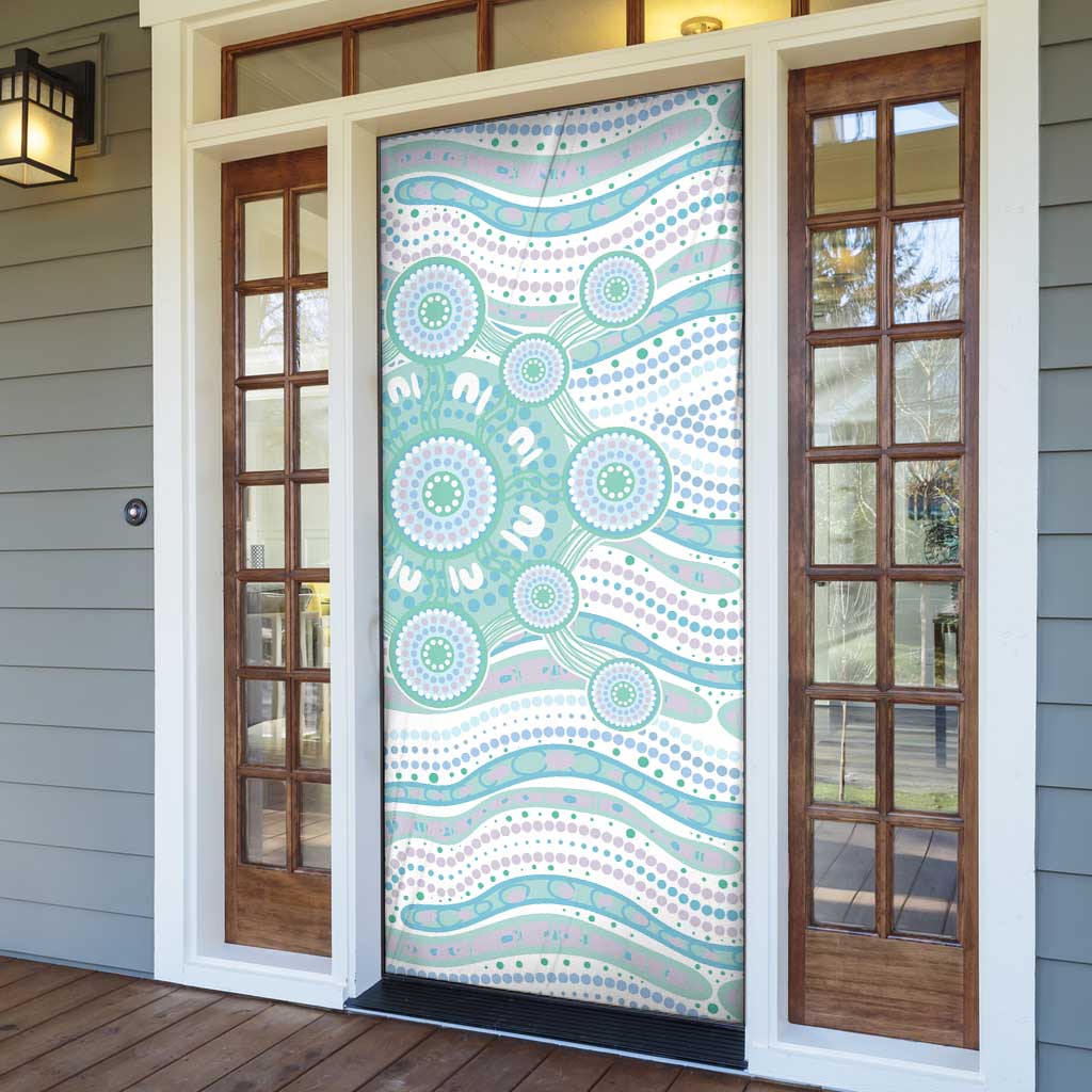 Australian Indigenous Aboriginal Art Door Cover Vivid Pastel Teal Green
