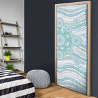 Australian Indigenous Aboriginal Art Door Cover Vivid Pastel Teal Green