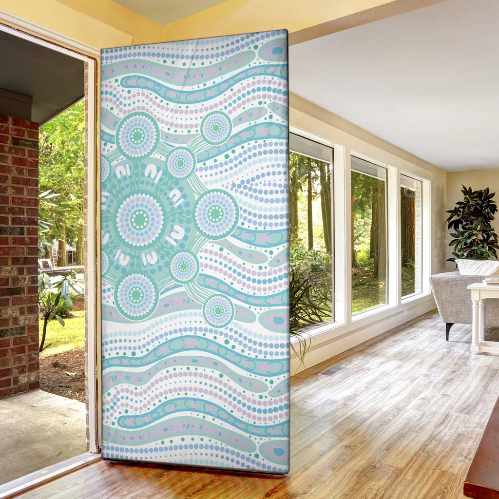 Australian Indigenous Aboriginal Art Door Cover Vivid Pastel Teal Green