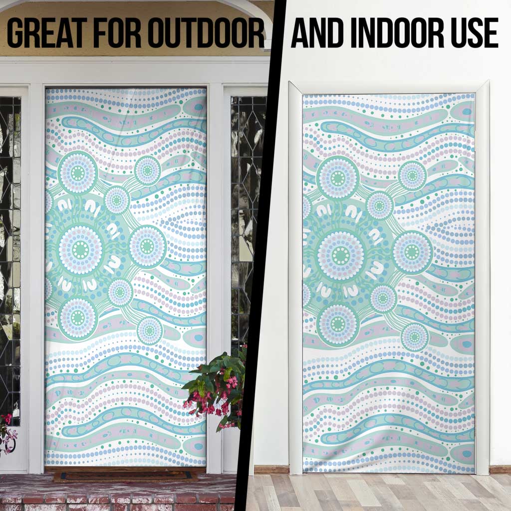 Australian Indigenous Aboriginal Art Door Cover Vivid Pastel Teal Green