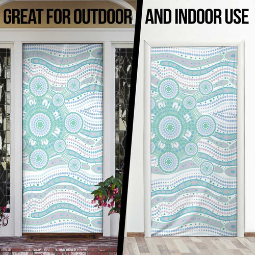 Australian Indigenous Aboriginal Art Door Cover Vivid Pastel Teal Green