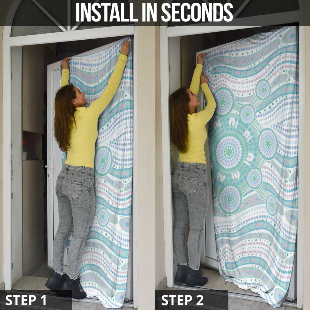 Australian Indigenous Aboriginal Art Door Cover Vivid Pastel Teal Green