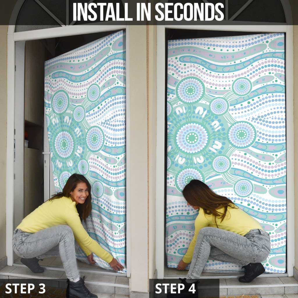 Australian Indigenous Aboriginal Art Door Cover Vivid Pastel Teal Green