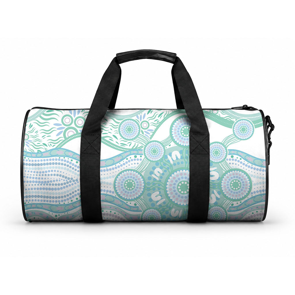 Australian Indigenous Aboriginal Art Duffle Bag Vivid Pastel Teal Green