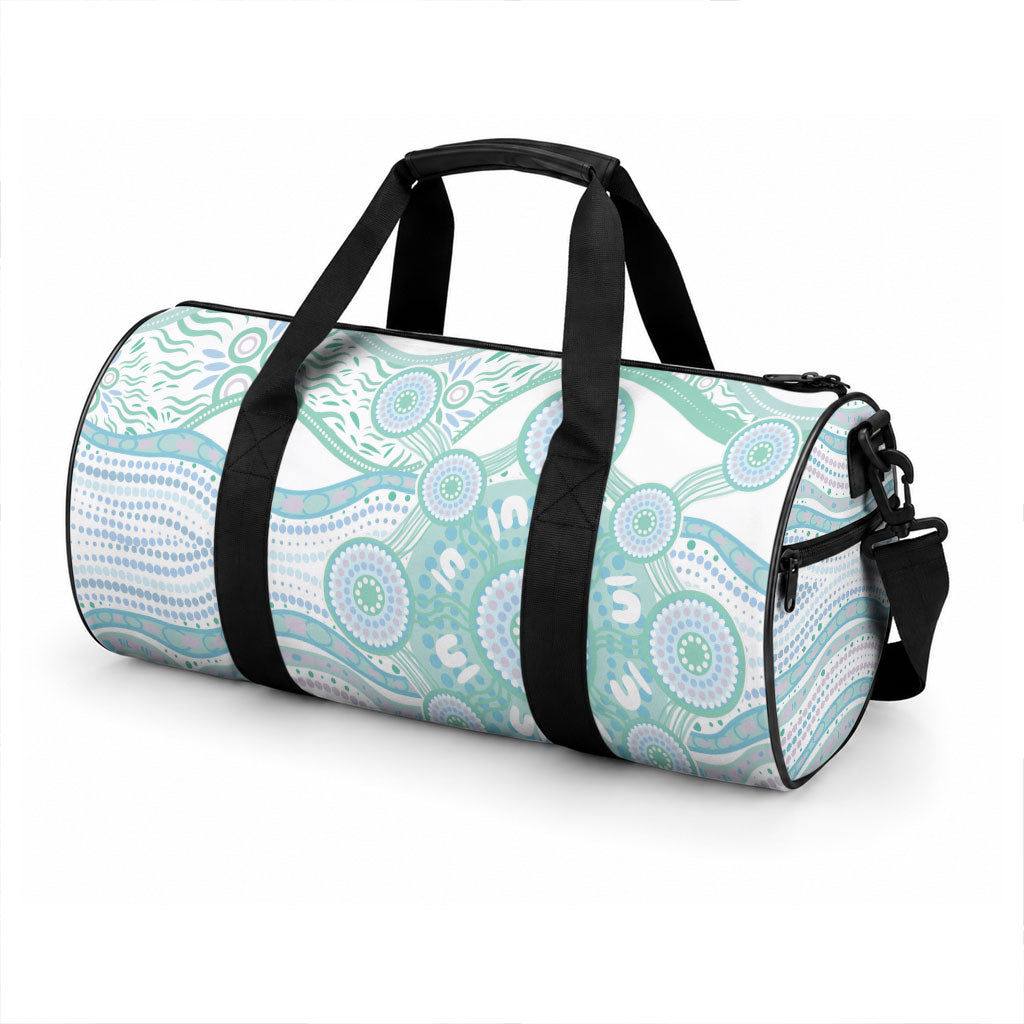 Australian Indigenous Aboriginal Art Duffle Bag Vivid Pastel Teal Green