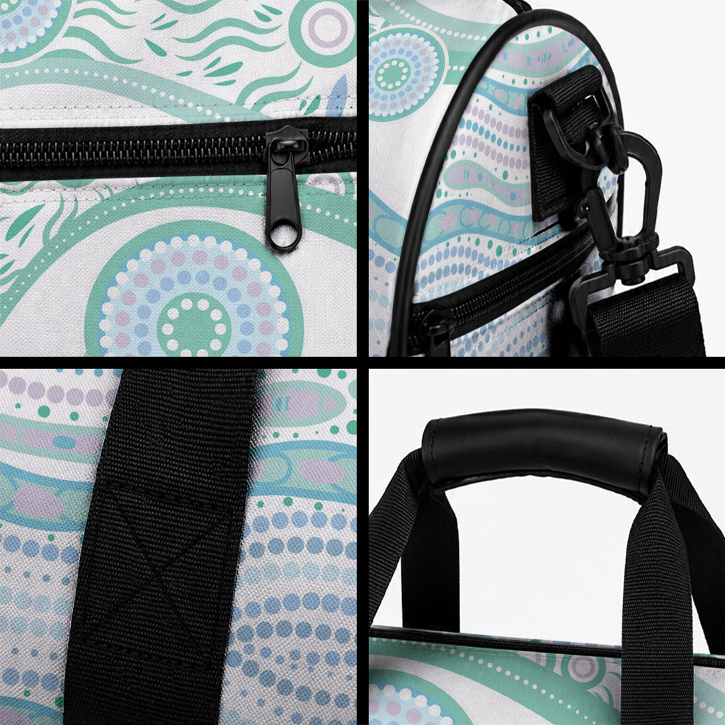 Australian Indigenous Aboriginal Art Duffle Bag Vivid Pastel Teal Green