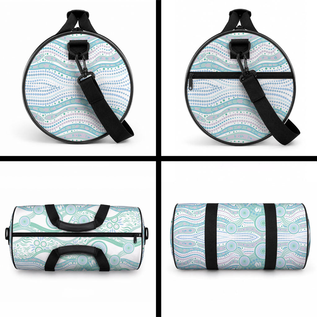 Australian Indigenous Aboriginal Art Duffle Bag Vivid Pastel Teal Green