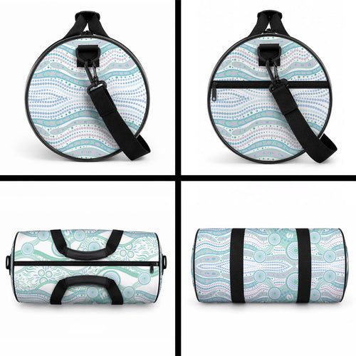 Australian Indigenous Aboriginal Art Duffle Bag Vivid Pastel Teal Green