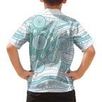 Australian Indigenous Aboriginal Art Family Matching Mermaid Dress and Hawaiian Shirt Vivid Pastel Teal Green