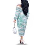Australian Indigenous Aboriginal Art Family Matching Off The Shoulder Long Sleeve Dress and Hawaiian Shirt Vivid Pastel Teal Green