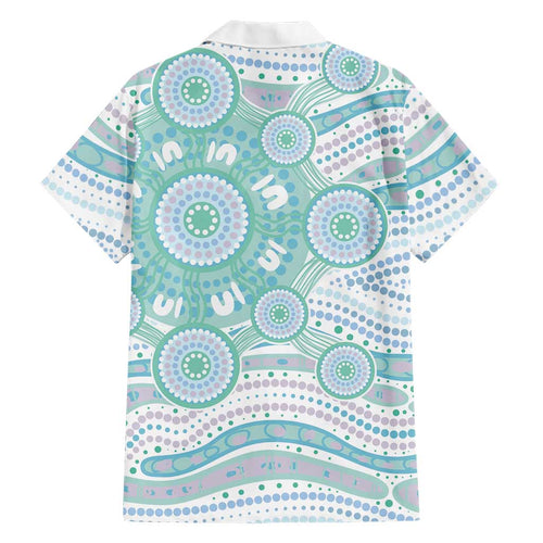 Australian Indigenous Aboriginal Art Family Matching Summer Maxi Dress and Hawaiian Shirt Vivid Pastel Teal Green