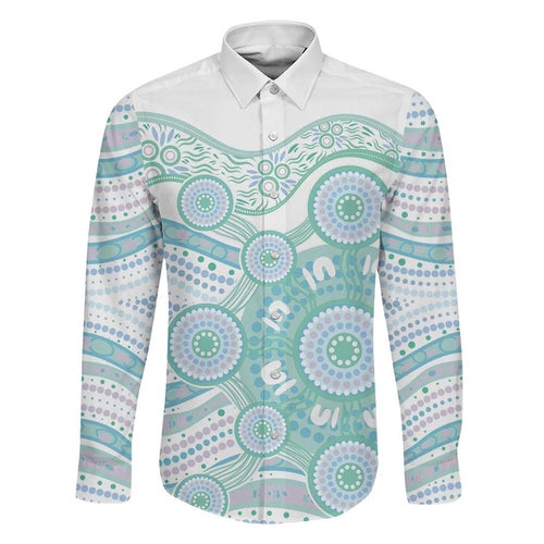 Australian Indigenous Aboriginal Art Family Matching Summer Maxi Dress and Hawaiian Shirt Vivid Pastel Teal Green