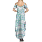 Australian Indigenous Aboriginal Art Family Matching Summer Maxi Dress and Hawaiian Shirt Vivid Pastel Teal Green