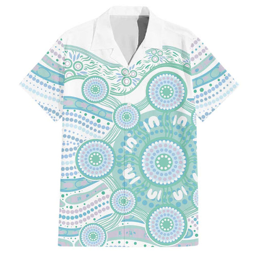 Australian Indigenous Aboriginal Art Family Matching Tank Maxi Dress and Hawaiian Shirt Vivid Pastel Teal Green
