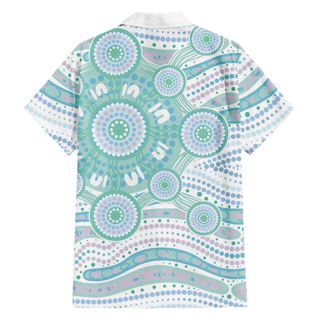 Australian Indigenous Aboriginal Art Family Matching Tank Maxi Dress and Hawaiian Shirt Vivid Pastel Teal Green