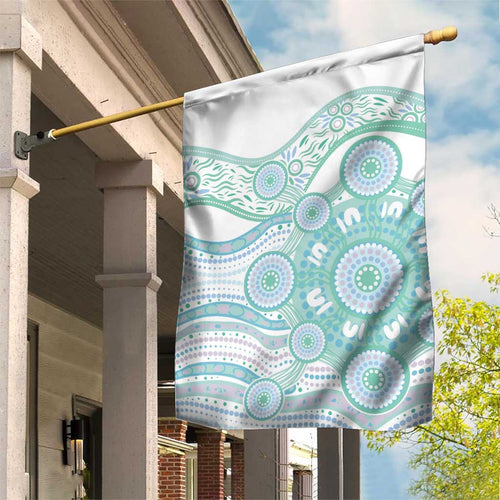 Australian Indigenous Aboriginal Art Garden Flag Vivid Pastel Teal Green