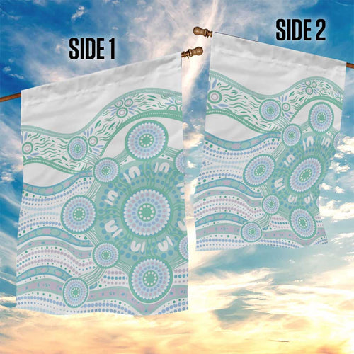 Australian Indigenous Aboriginal Art Garden Flag Vivid Pastel Teal Green