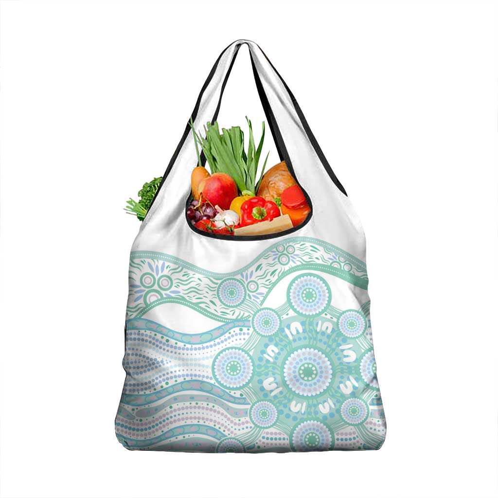 Australian Indigenous Aboriginal Art Grocery Bag Vivid Pastel Teal Green