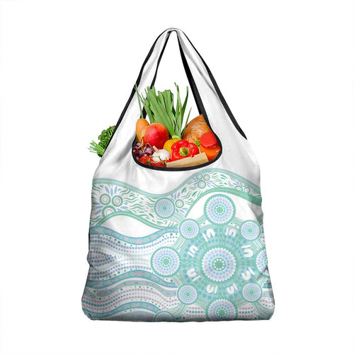 Australian Indigenous Aboriginal Art Grocery Bag Vivid Pastel Teal Green
