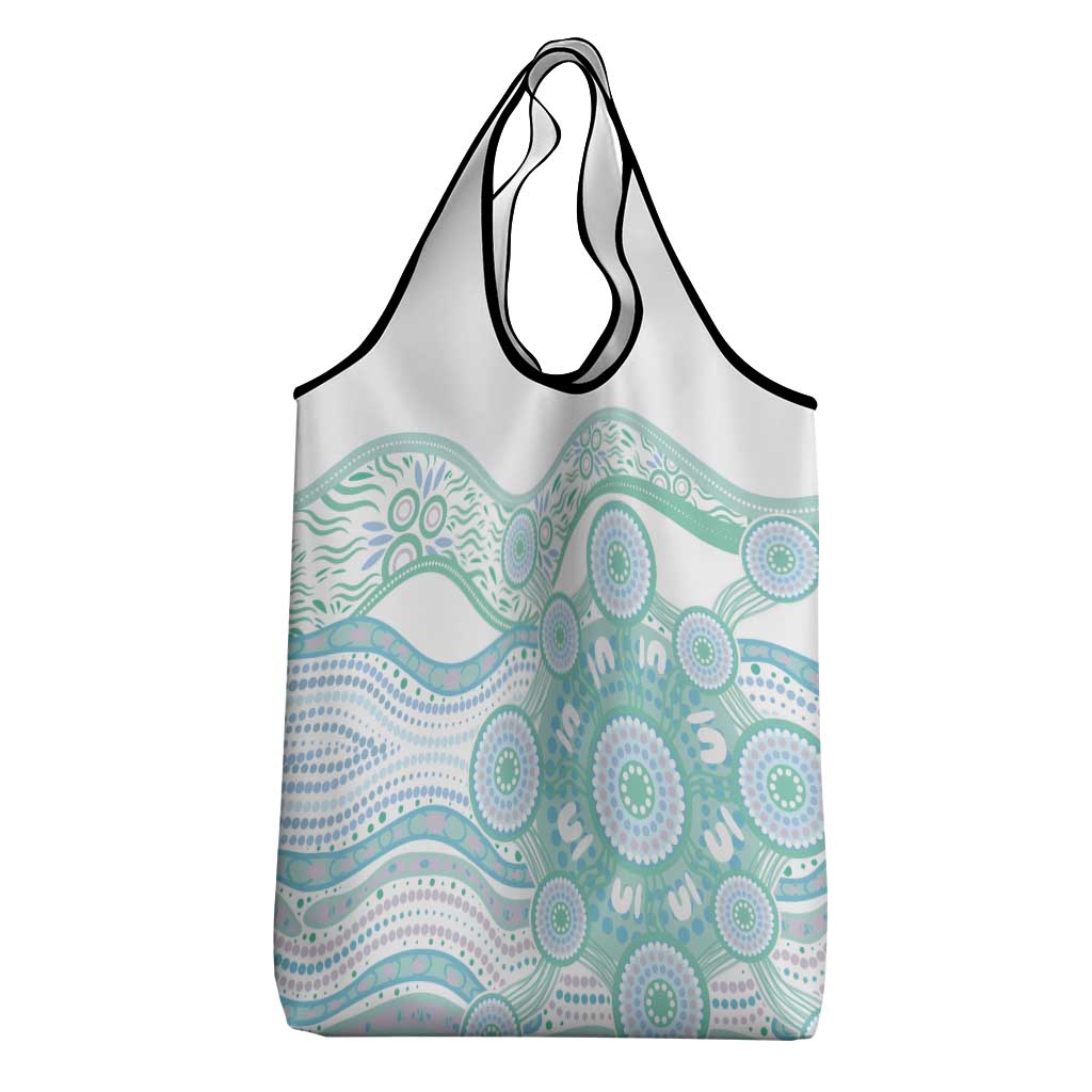 Australian Indigenous Aboriginal Art Grocery Bag Vivid Pastel Teal Green