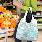 Australian Indigenous Aboriginal Art Grocery Bag Vivid Pastel Teal Green