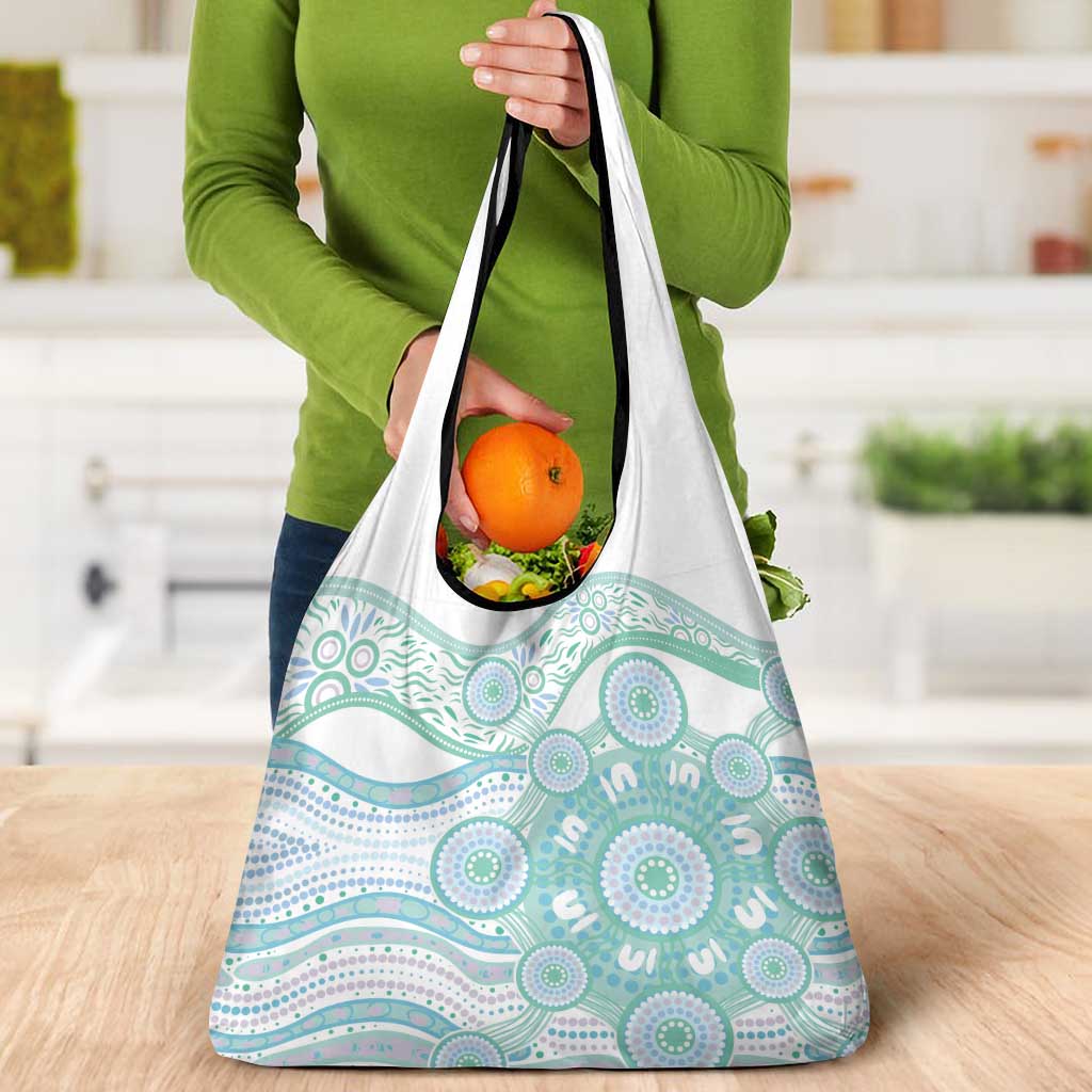 Australian Indigenous Aboriginal Art Grocery Bag Vivid Pastel Teal Green