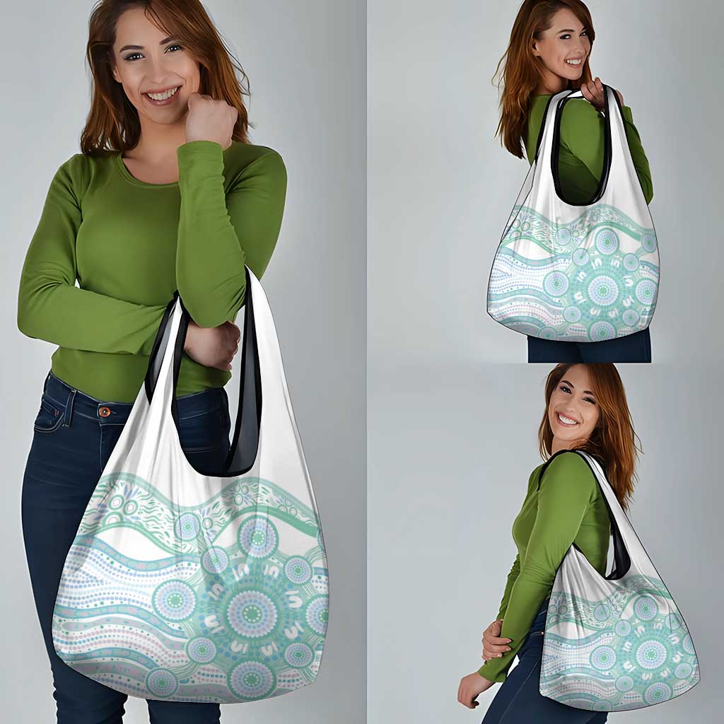 Australian Indigenous Aboriginal Art Grocery Bag Vivid Pastel Teal Green
