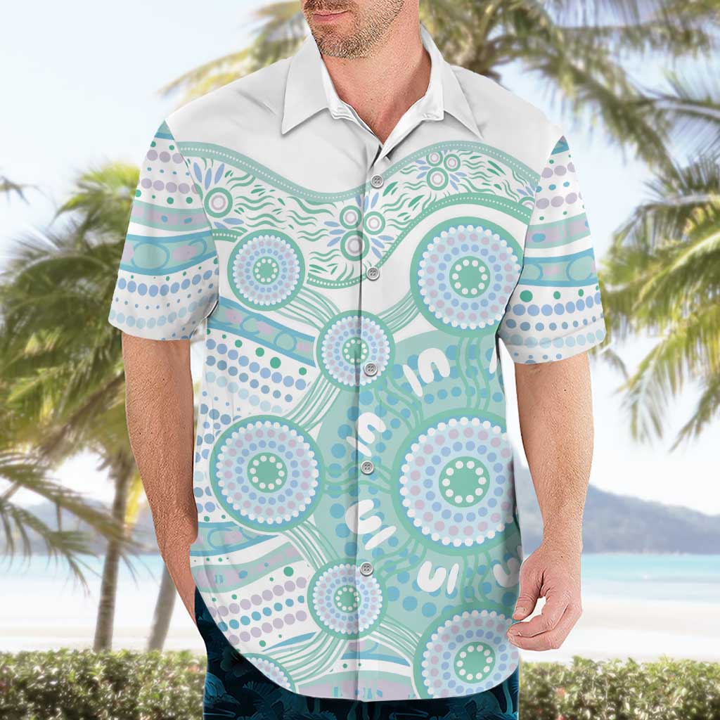 Australian Indigenous Aboriginal Art Hawaiian Shirt Vivid Pastel Teal Green