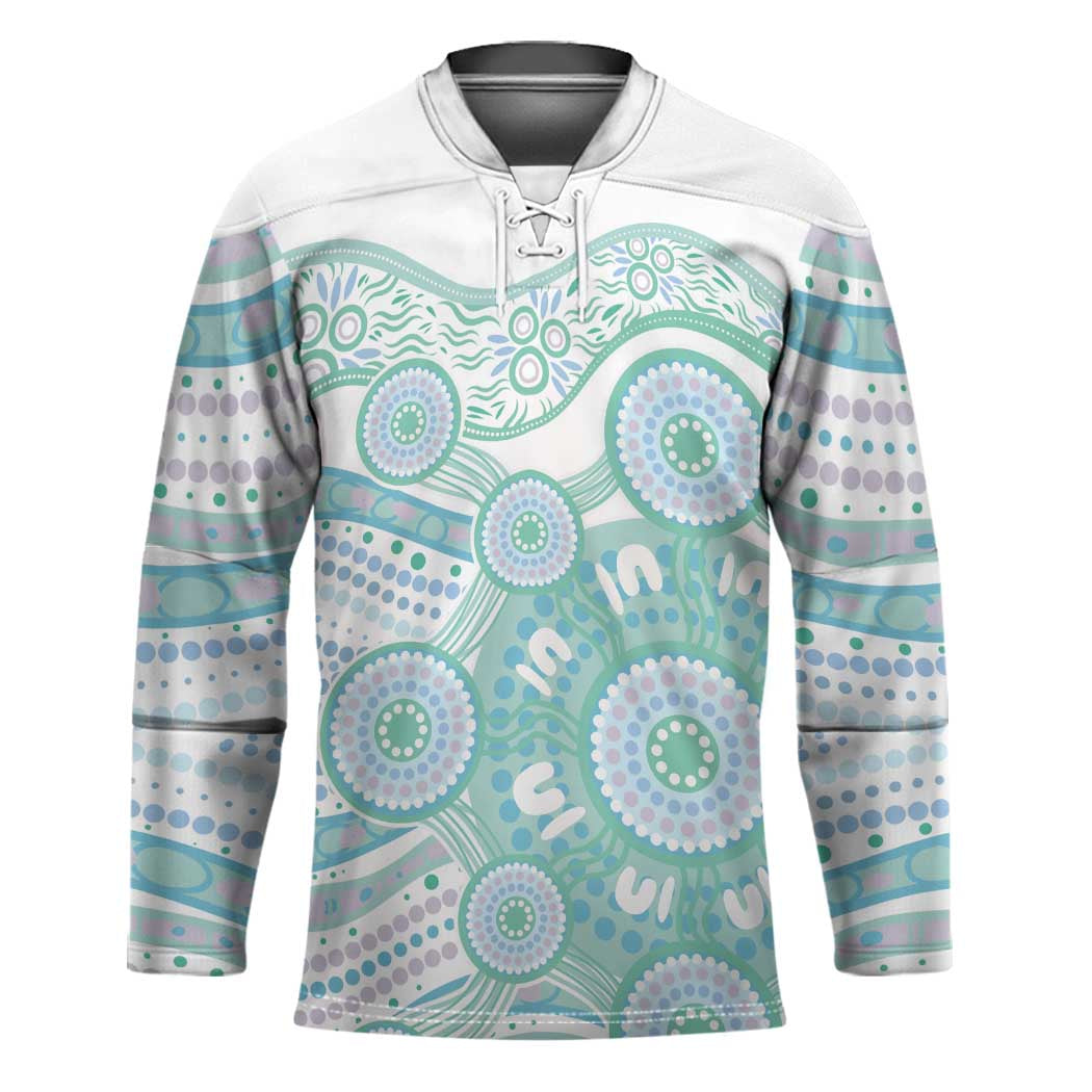 Australian Indigenous Aboriginal Art Hockey Jersey Vivid Pastel Teal Green