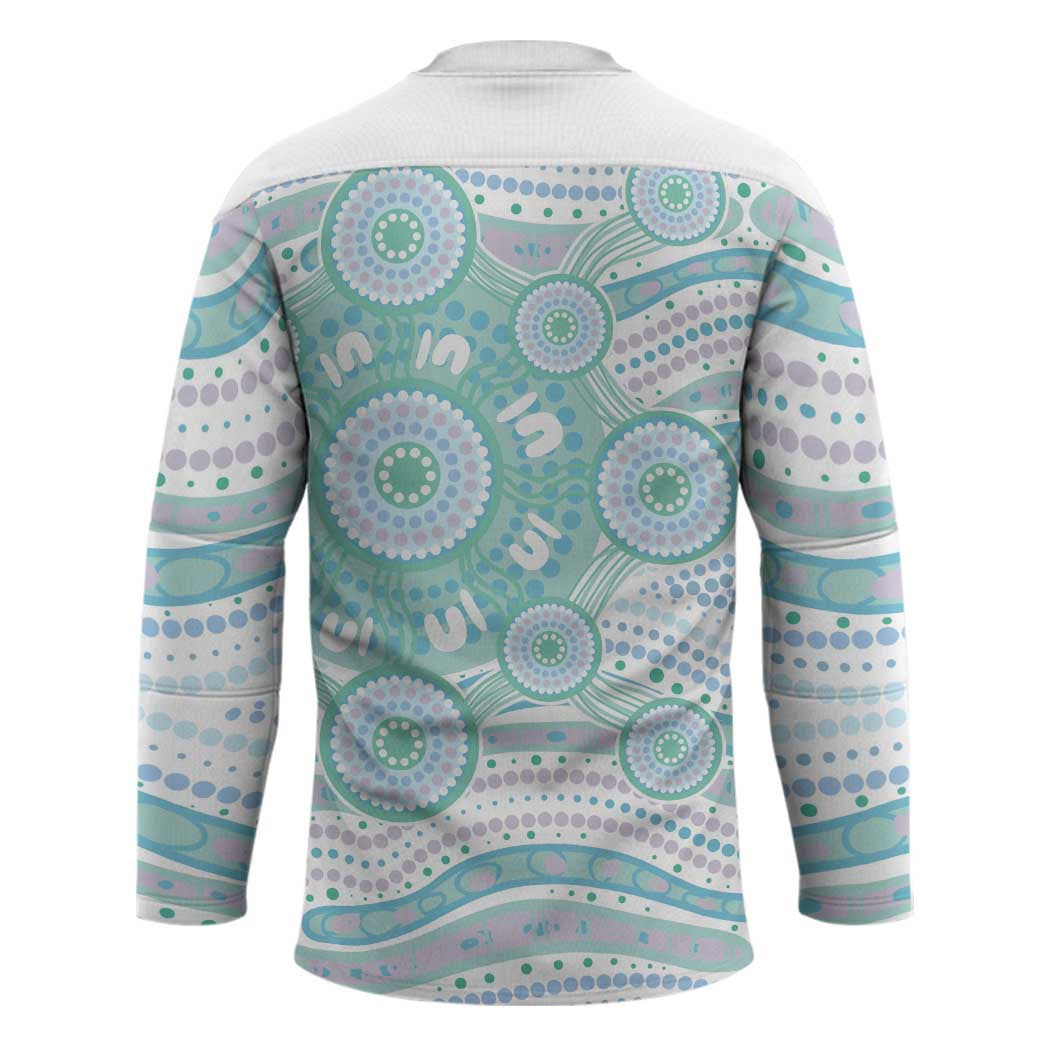 Australian Indigenous Aboriginal Art Hockey Jersey Vivid Pastel Teal Green