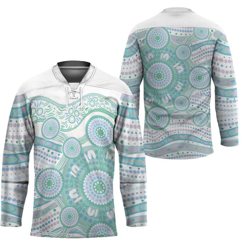 Australian Indigenous Aboriginal Art Hockey Jersey Vivid Pastel Teal Green