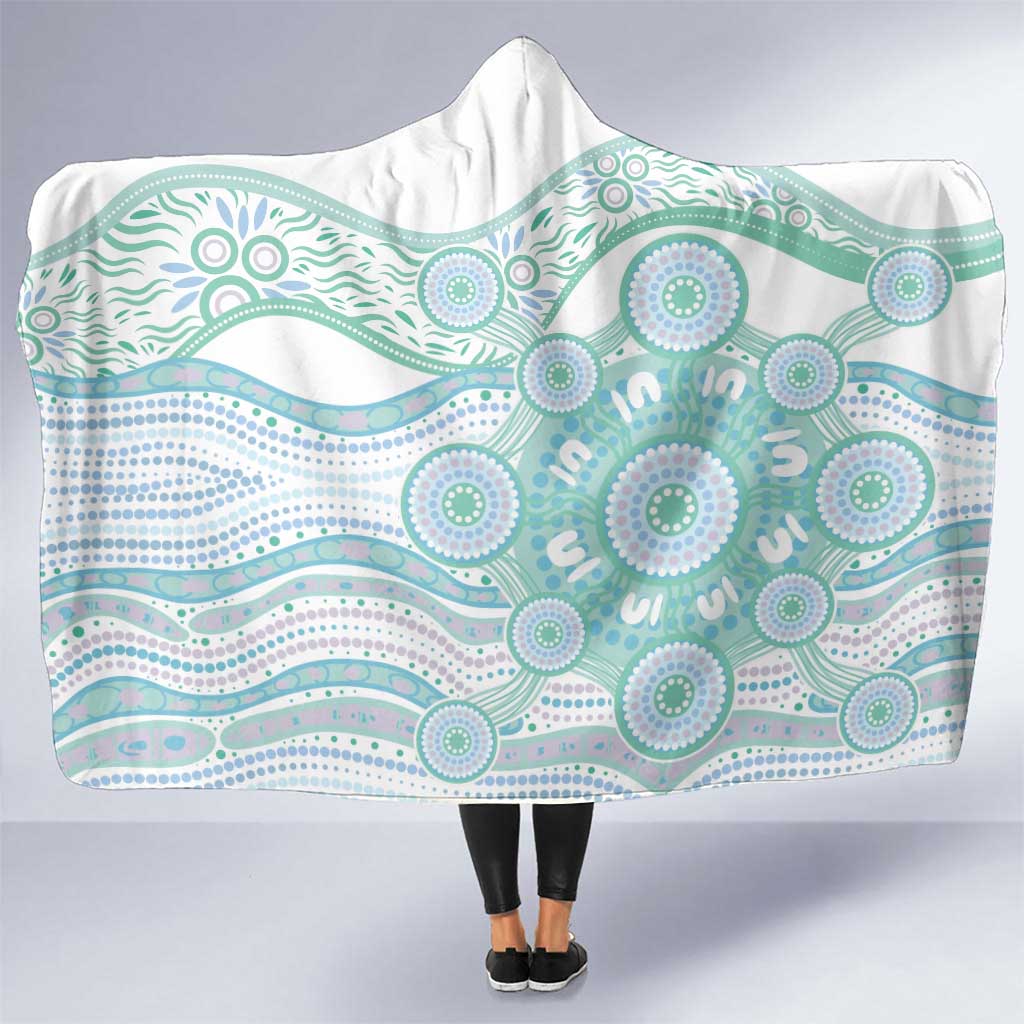 Australian Indigenous Aboriginal Art Hooded Blanket Vivid Pastel Teal Green