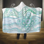 Australian Indigenous Aboriginal Art Hooded Blanket Vivid Pastel Teal Green