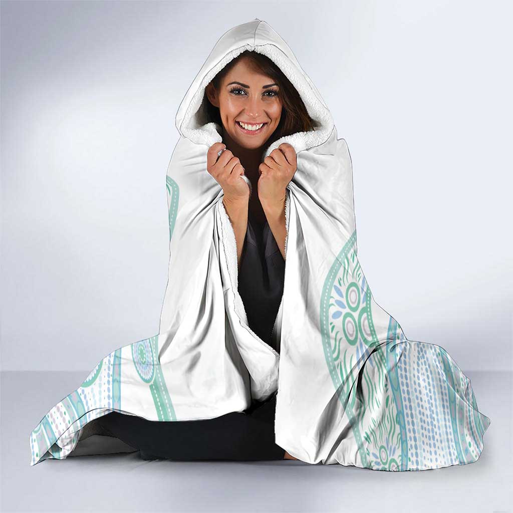 Australian Indigenous Aboriginal Art Hooded Blanket Vivid Pastel Teal Green