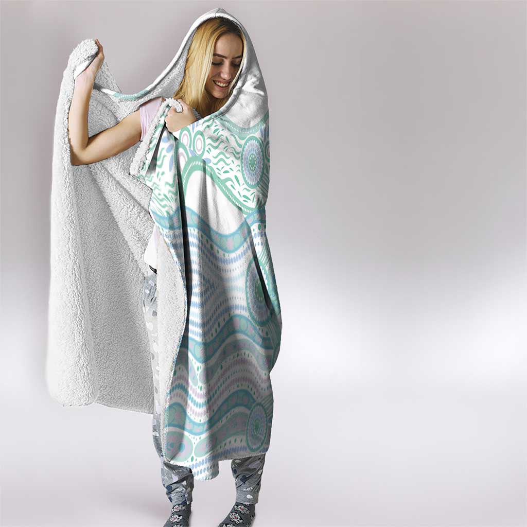 Australian Indigenous Aboriginal Art Hooded Blanket Vivid Pastel Teal Green