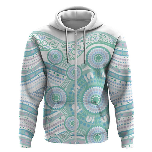Australian Indigenous Aboriginal Art Hoodie Vivid Pastel Teal Green