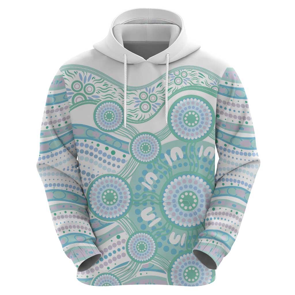 Australian Indigenous Aboriginal Art Hoodie Vivid Pastel Teal Green