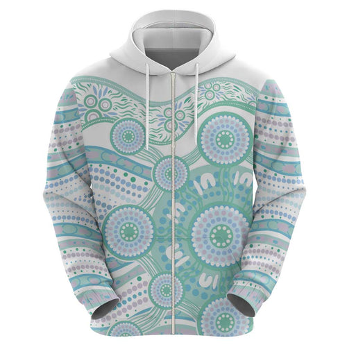Australian Indigenous Aboriginal Art Hoodie Vivid Pastel Teal Green
