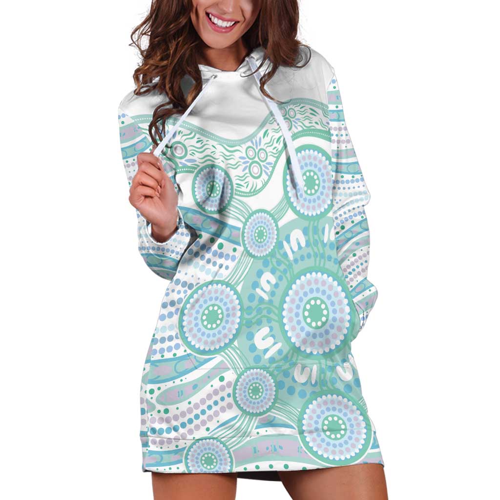 Australian Indigenous Aboriginal Art Hoodie Dress Vivid Pastel Teal Green