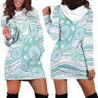 Australian Indigenous Aboriginal Art Hoodie Dress Vivid Pastel Teal Green