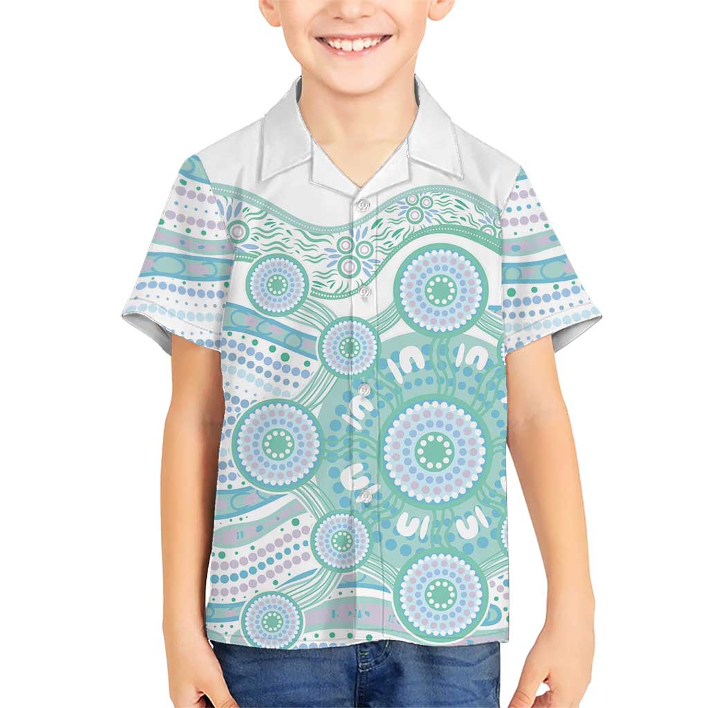 Australian Indigenous Aboriginal Art Kid Hawaiian Shirt Vivid Pastel Teal Green
