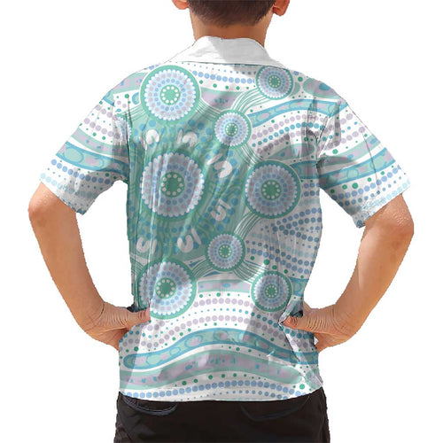 Australian Indigenous Aboriginal Art Kid Hawaiian Shirt Vivid Pastel Teal Green