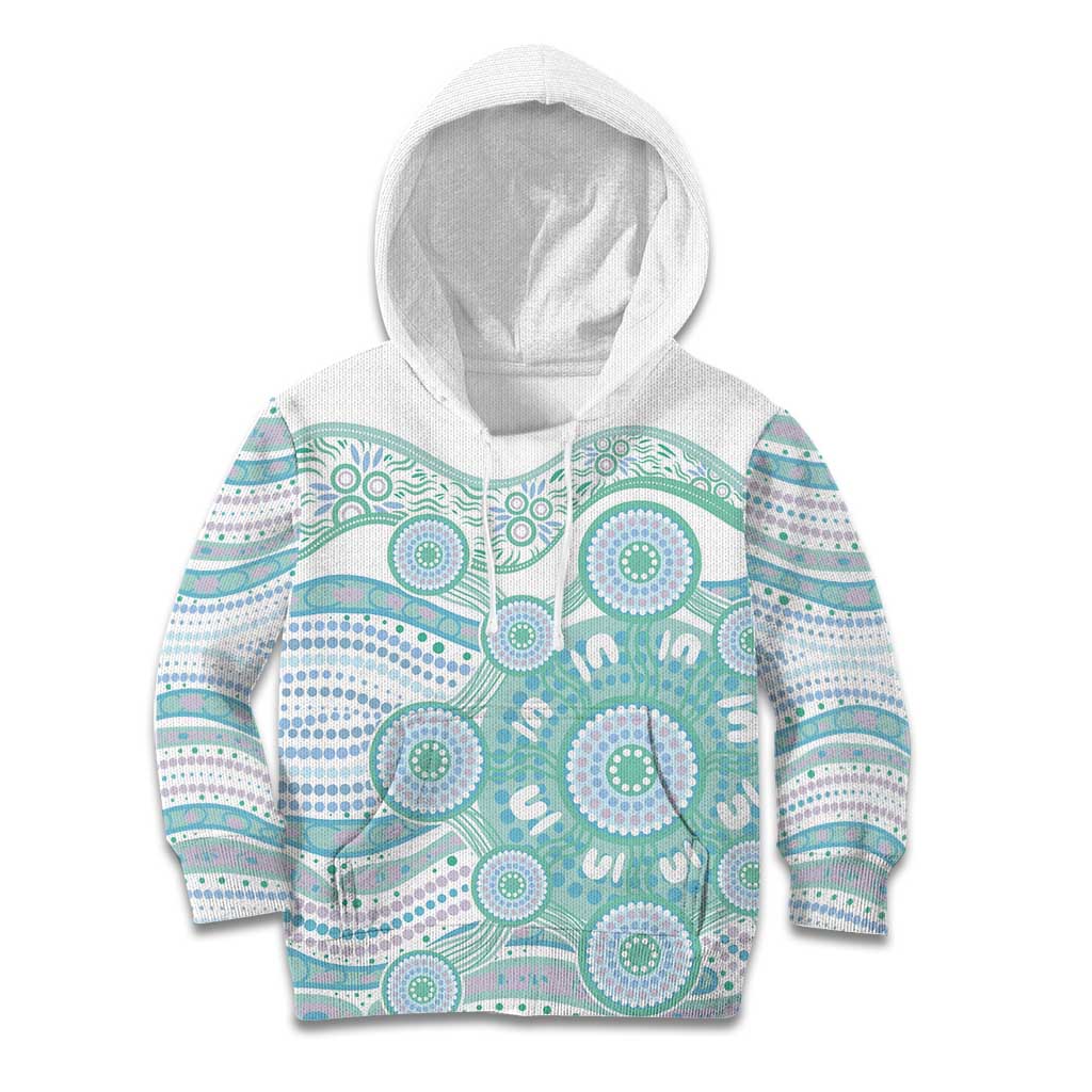 Australian Indigenous Aboriginal Art Kid Hoodie Vivid Pastel Teal Green