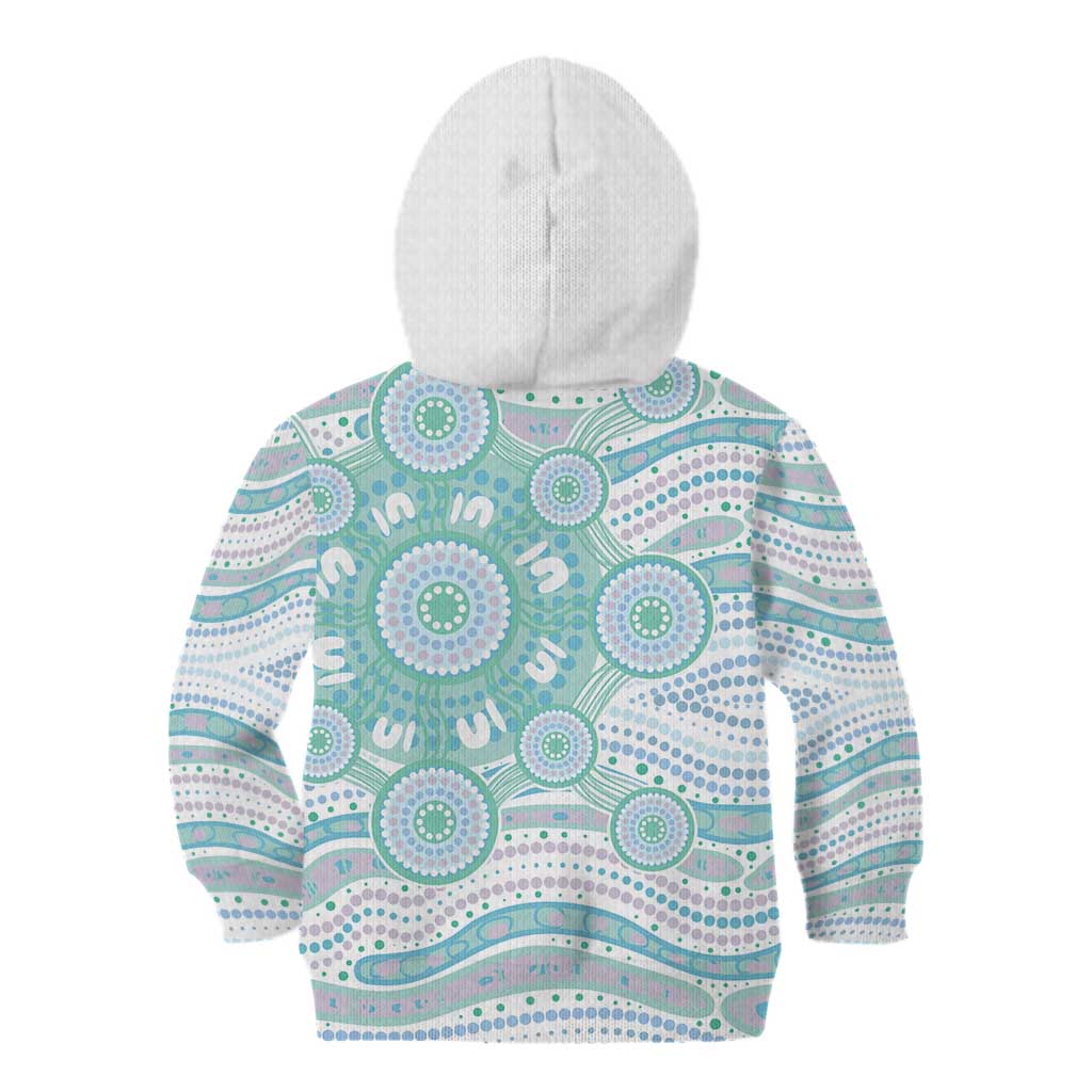 Australian Indigenous Aboriginal Art Kid Hoodie Vivid Pastel Teal Green