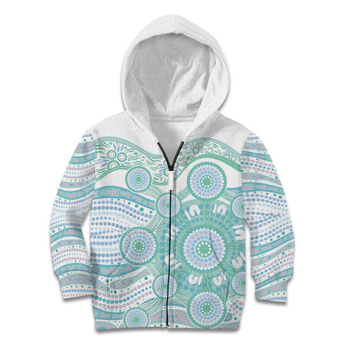 Australian Indigenous Aboriginal Art Kid Hoodie Vivid Pastel Teal Green