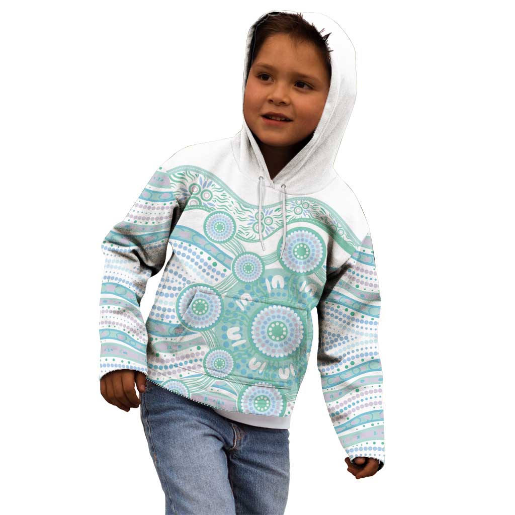 Australian Indigenous Aboriginal Art Kid Hoodie Vivid Pastel Teal Green